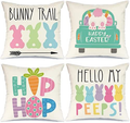Easter Pillow Covers 18X18 Set of 4 Easter Decorations for Home Bunny Truck Hello Peeps Hip Hop Pillows Easter Decorative Throw Pillows Spring Easter Farmhouse Decor A477-18