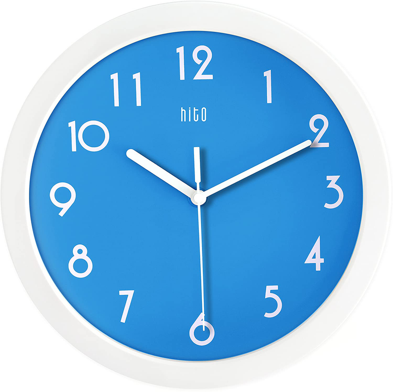 hito Silent Kids Wall Clock Non Ticking 10 inch Excellent Accurate Sweep Movement Glass Cover, Decorative for Kitchen, Living Room, Bathroom, Bedroom, Office (Blue) Home & Garden > Decor > Clocks > Wall Clocks HITO   