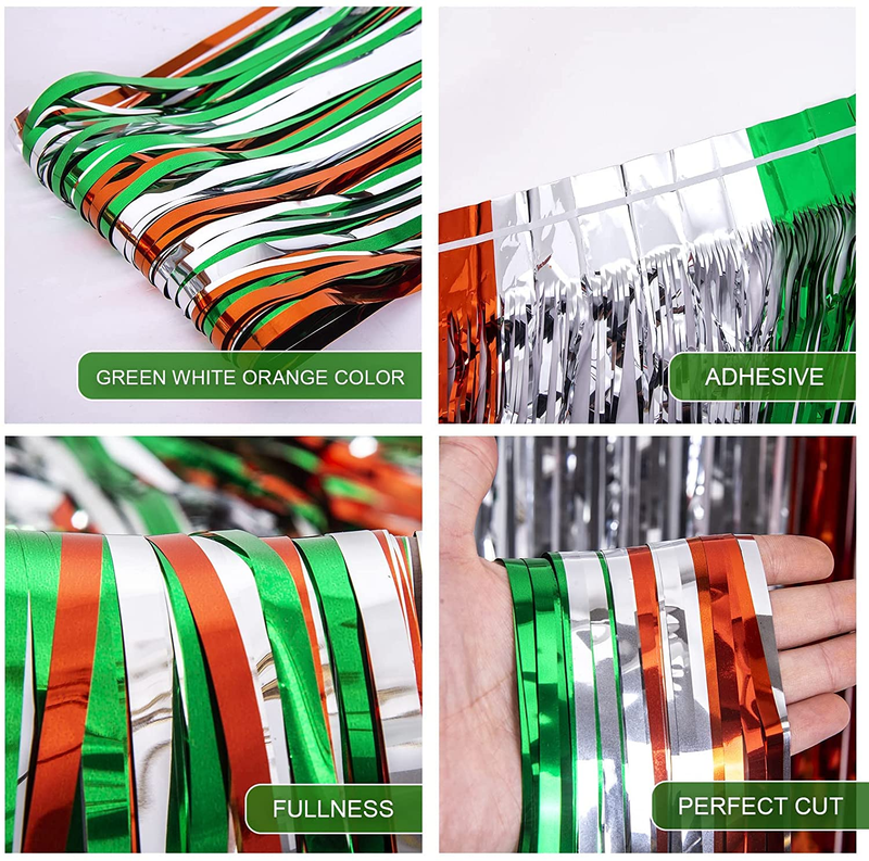 Lolstar 3 Pack St. Patrick'S Day Foil Fringe Curtains St Patricks Day Party Decoration 3.3X8.2 Ft Green White Orange Tinsel Fringe Curtain Photo Booth Prop Streamer Backdrop for Irish Party Decoration Arts & Entertainment > Party & Celebration > Party Supplies LOLStar   