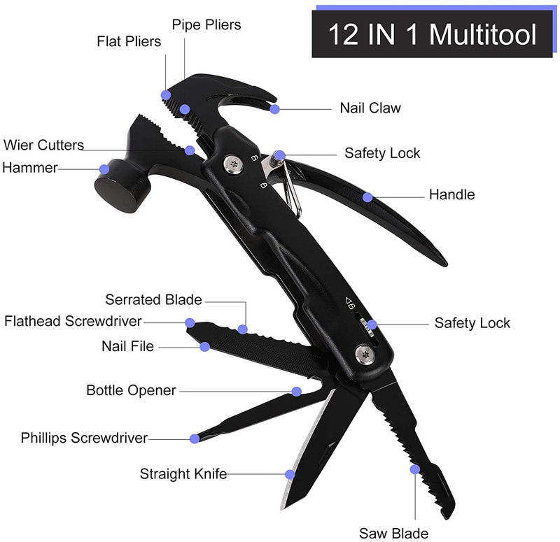 Fship 12 in 1 Camping Multitool Accessories，Multi Hammer Gadget Stocking Stuffers Camping Gear Survival Tool Pocket Hatchet Gifts Fathers Day Christmas Gifts for Men Dad Sporting Goods > Outdoor Recreation > Camping & Hiking > Camping Tools Fship   