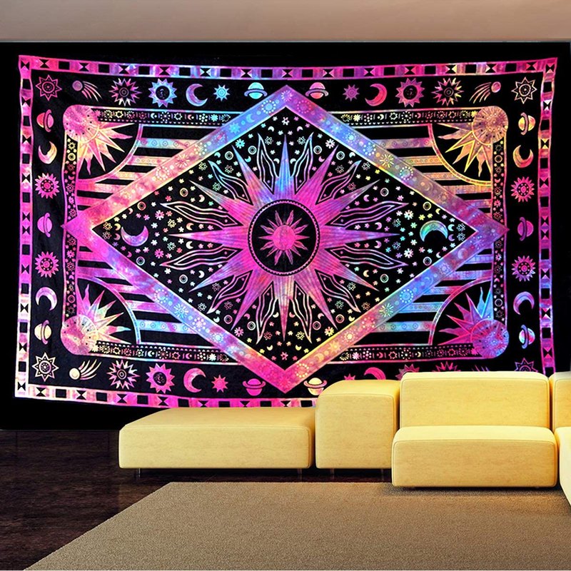 FabQual Tapestry Indie Tapestry Hippie Spiritual Tapestry Colorful Cute Purple Rainbow Cool Tapestry Hippy Cheap Tie Dye Tapestry Wall Hanging Poster (30x40 in) Home & Garden > Decor > Artwork > Decorative Tapestries FABQUAL Multicolor Sun Twin (54x72 in) 