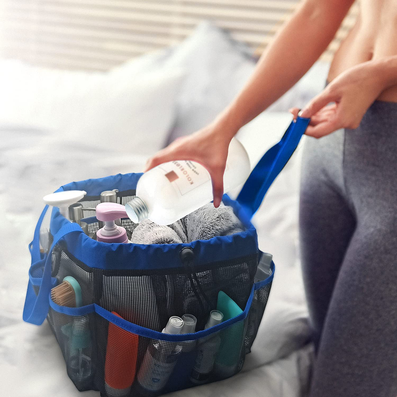 Mesh Shower Caddy Bag for Bathroom, Portable Shower Tote Bag for Camping Dorm Travel Bath Room with Key Hook, Reinforced Handles, Adjustable Drawstring