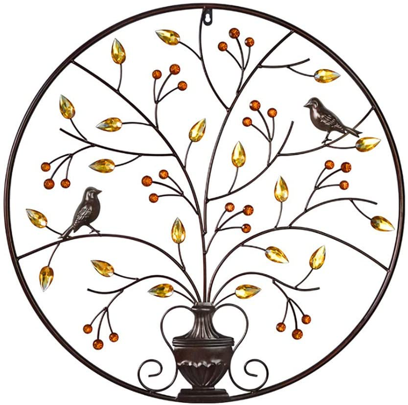 MKUN Iron Wall Sculptures - Metal Round Wall Decor with Tree and Birds Art Great for Home Hotel Decoration (Brown) Home & Garden > Decor > Artwork > Sculptures & Statues MKUN Default Title  