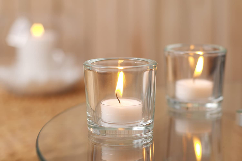 Hosley Set of 6 Clear Chunky Thick Glass Votive/Tealight (Wax or LED) Candle Holders- 2.4" High. Ideal Gift for Weddings, Parties, Spa, Aromatherapy, Bridal Setting, Bulk Buy O4