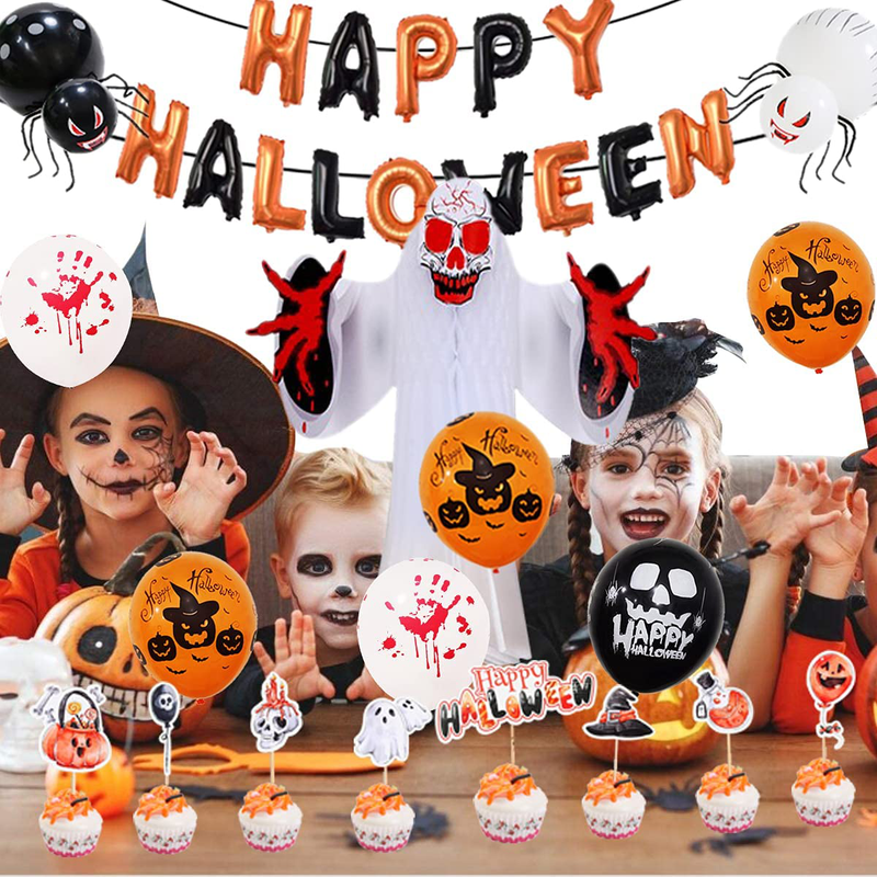 Halloween Party Decorations Set Scary Halloween Birthday Party Favor Supplies Including 3D Honeycomb Hanging Ghost, Bloody Tablecover, Skull Halloween Balloons Kit for Indoor Home Decor Arts & Entertainment > Party & Celebration > Party Supplies Jcutelry   