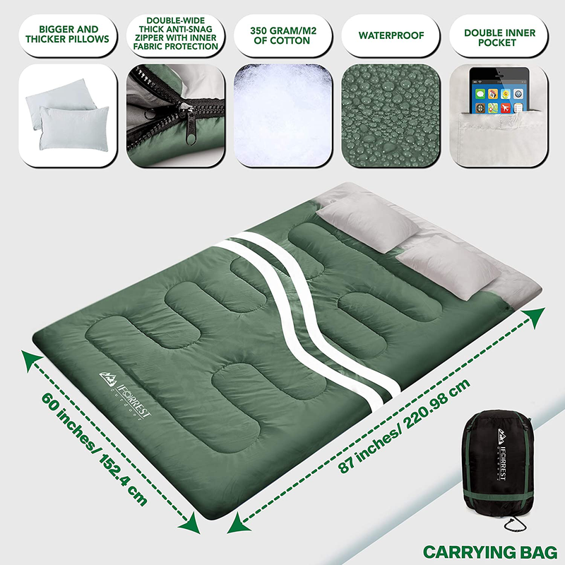 IFORREST Double Sleeping Bag for Adults - 2 Person Cold Weather (3-4 Seasons) Camping Bed, Extra-Wide & Warm, King Size XL with 2 Pillows Sporting Goods > Outdoor Recreation > Camping & Hiking > Sleeping BagsSporting Goods > Outdoor Recreation > Camping & Hiking > Sleeping Bags IFORREST   