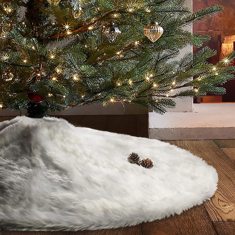 Meriwoods Christmas Tree Skirt 48 Inch, Large Plush Faux Fur Tree Collar, Country Rustic Indoor Xmas Decorations, White Home & Garden > Decor > Seasonal & Holiday Decorations > Christmas Tree Skirts Meriwoods Default Title  