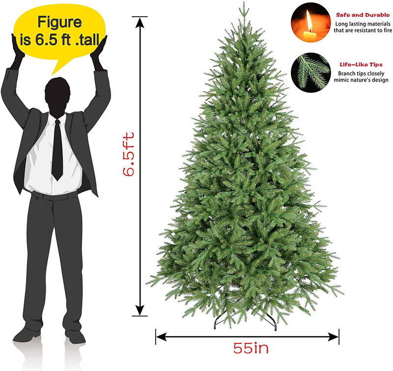 MAKEATREE 6.5FT Artificial Christmas Tree,Unlit Premium Hinged Spruce Artificial Christmas Tree 2121 Tips and Solid Metal Stand Easy to Assemble with Christmas Tree Stand (6.5FT 2121tips)