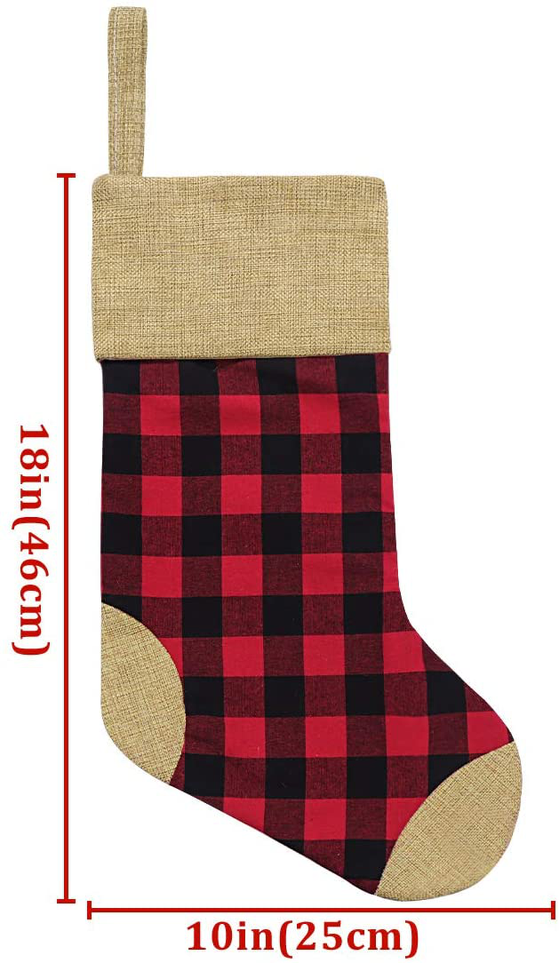 Ivenf Christmas Stockings, 4 Pcs 18 inches Red and Black Buffalo Check Plaid with Burlap Stockings, for Family Holiday Xmas Party Decorations Gift Home & Garden > Decor > Seasonal & Holiday Decorations& Garden > Decor > Seasonal & Holiday Decorations Ivenf   