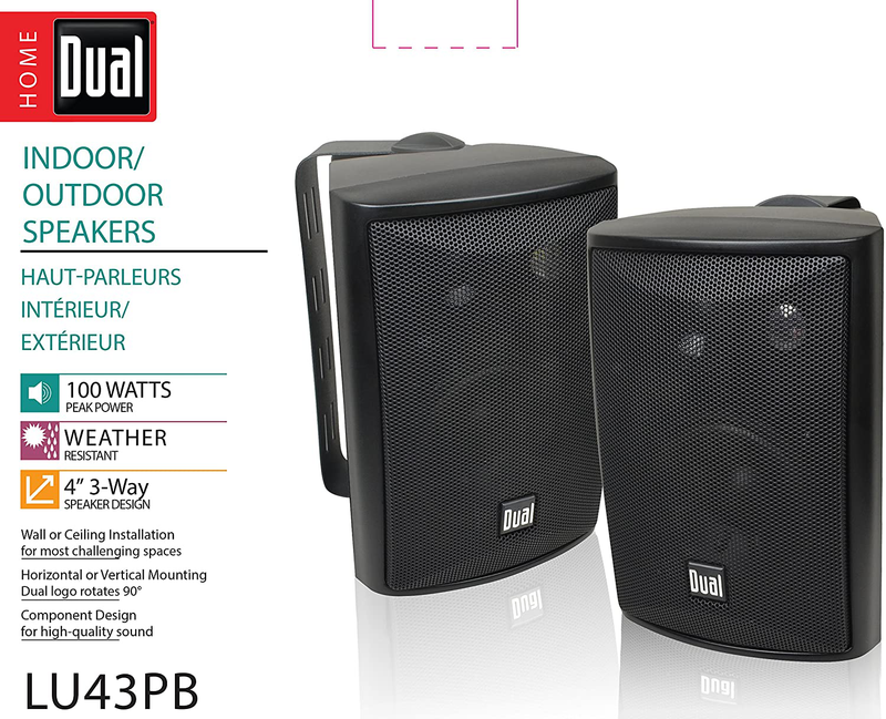 Dual Electronics LU43PB 3-Way High Performance Outdoor Indoor Speakers with Powerful Bass | Effortless Mounting Swivel Brackets | All Weather Resistance | Expansive Stereo Sound Coverage | Sold in Pairs , Black , case Electronics > Audio > Audio Components > Speakers Dual Electronics   