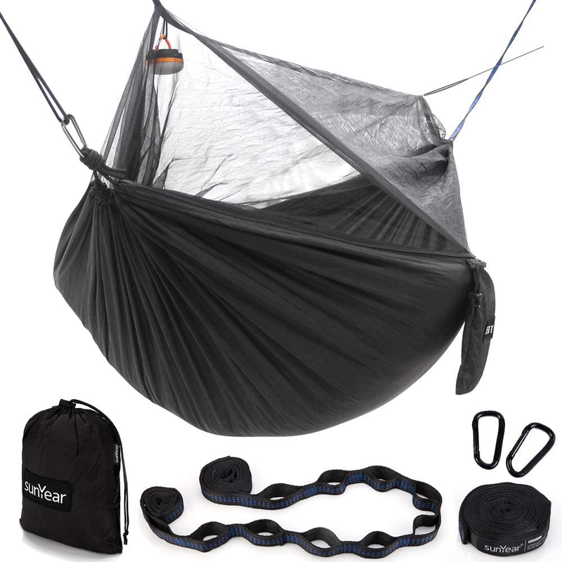 Sunyear Hammock Camping with Net/Netting, Portable Camping Hammock Double Tree Hammock Outdoor Indoor Backpacking Travel & Survival, 2 Tree Straps (16+1 Loops Each, 20Ft Total) Sporting Goods > Outdoor Recreation > Camping & Hiking > Mosquito Nets & Insect Screens Sunyear   