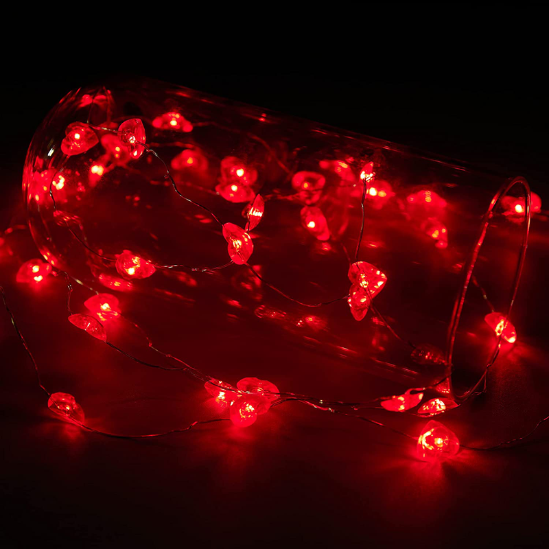 HOOJO 10FT Valentines Day Lights Decorations, 40 LED Red Heart String Lights, Battery Operated Fairy Lights with 8 Modes Remote and Timer for Bedroom, Wedding, Anniversary, Indoor Outdoor Decor