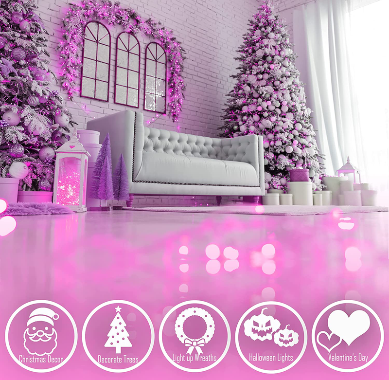 Pink LED Christmas String Lights, 100 Mini Fairy Lights Set, Green Wire 26.9 Ft Traditional Valentines Easter Holiday Décor for Home, Christmas Tree, Bedroom, Patio, Wedding, Indoor Outdoor Decoration Home & Garden > Decor > Seasonal & Holiday Decorations Holiday Essence   