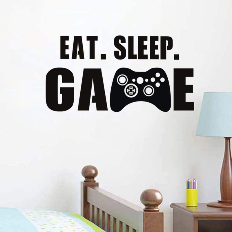 Eat Sleep Game Wall Decal, Video Gamer Boy Wall Sticker, Vinyl Game Décor Wall Stickers Art Design Stickers Wall for Home Playroom Bedroom Game Boys Room (Black, 27.5''L x 14''H) Arts & Entertainment > Hobbies & Creative Arts > Arts & Crafts > Art & Crafting Materials > Embellishments & Trims > Decorative Stickers hatisan   