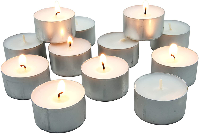 Stonebriar 100 Pack Unscented 8 Hour Extended Burn Time Tea Light Candles, White, 100 Count