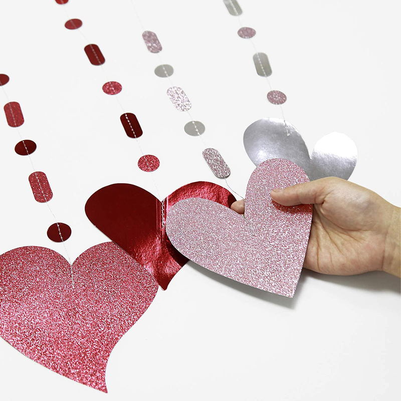 Glitter Pink Red Heart Garland Party Decorations Hanging Heart Banner Streamer Backdrop for Valentines Mother'S Day Wedding Anniversary Bachelorette Engagement Bridal Baby Shower Birthday Decor Arts & Entertainment > Party & Celebration > Party Supplies Cheerland   