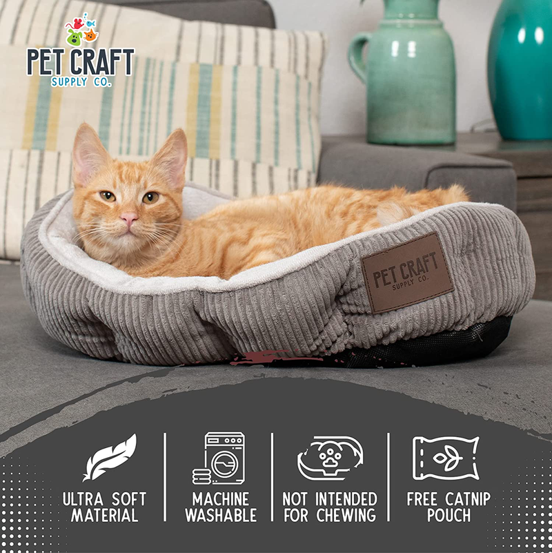 Pet Craft Supply Cat Bed for Indoor Cats - Kitten Bed - Machine Washable - Ultra Soft - Self Warming - Refillable Catnip Pouch