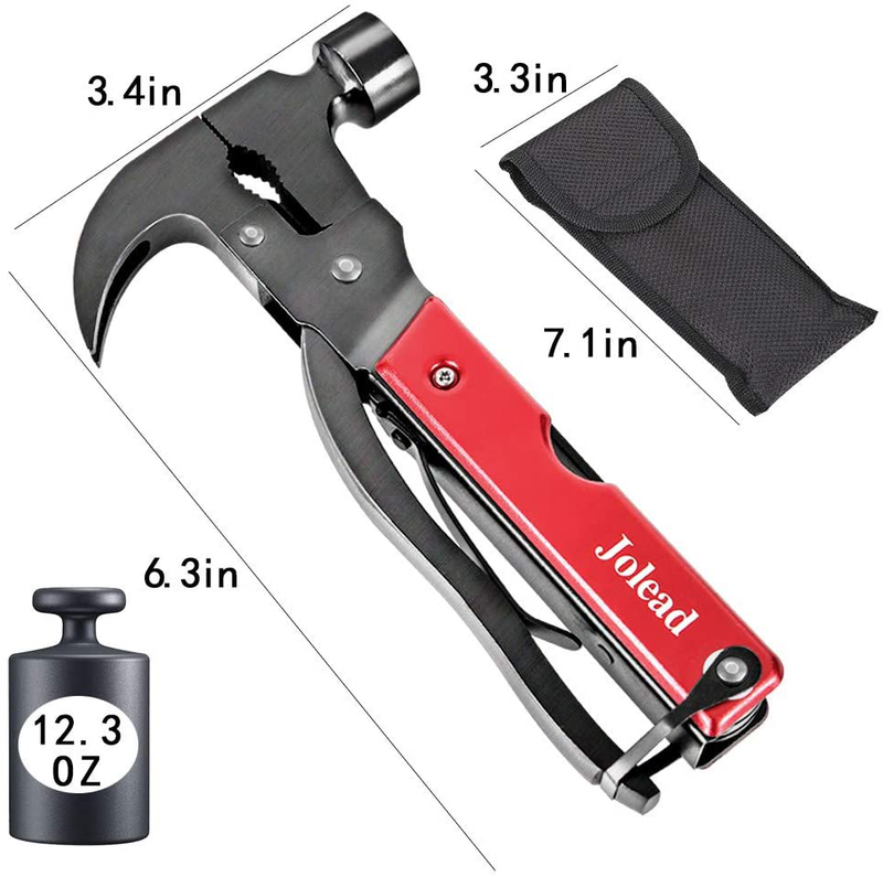 Multitool Camping Gear Gifts for Men Dad, 18 in 1 Stainless Steel Mini Hammer for Outdoor Survival Kit, Cool Camping Accessories Gadget, Multi Tool with Plier, Knife, Saw, Wrench, Bottle Opener+
