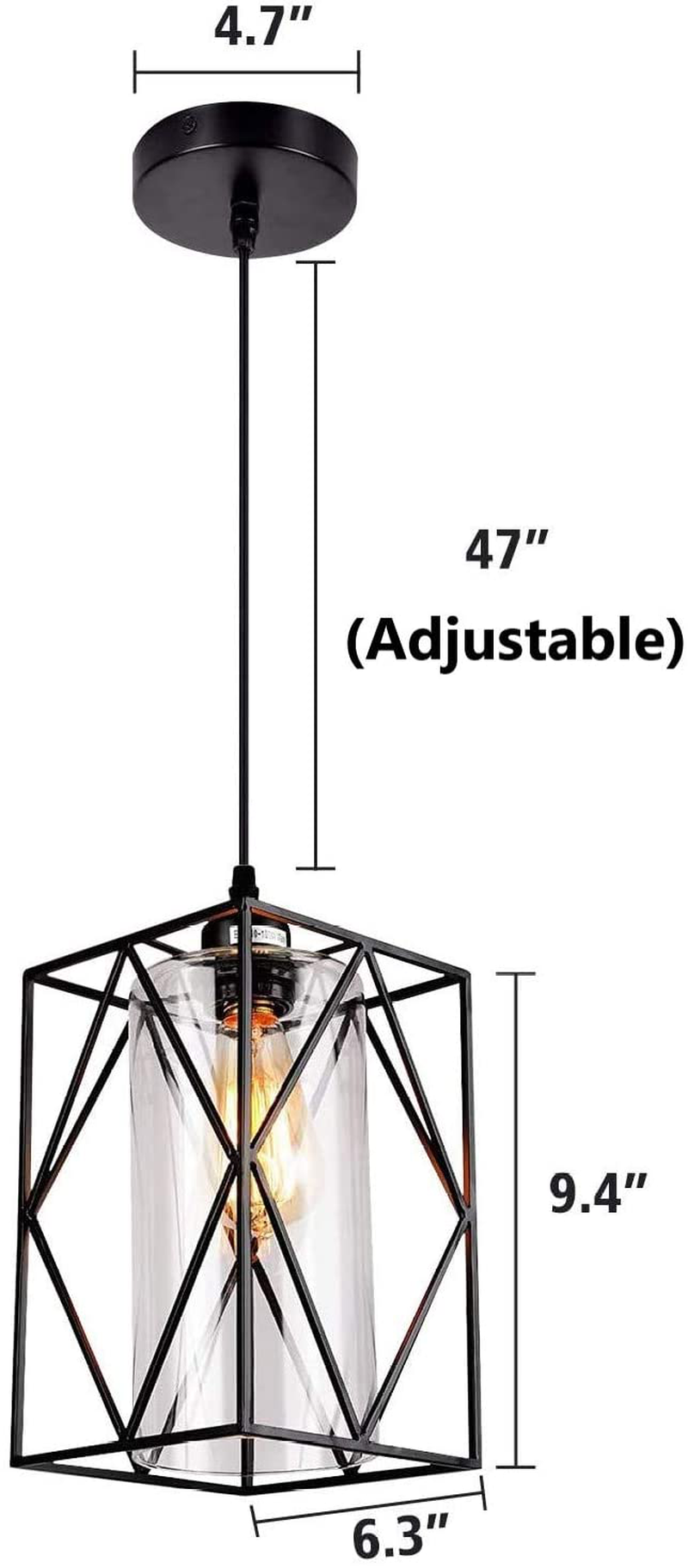 HMVPL Pendant Lighting Fixture, Set of 2 Black Farmhouse Hanging Chandelier Lights with Glass Shade, Mini Industrial Ceiling Lamp for Kitchen Island Dining Room Over Sink Hallway Bedroom