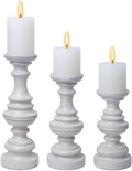 OLV Tall Candle Holders for Pillar Candles, Set of 3: 8"|10"|12",Rustic Candle Stand for Mantle and Fireplace Decor, Centerpieces for Table,Living Room,Gift for Wedding|Washed Wood Home & Garden > Decor > Home Fragrance Accessories > Candle Holders OLV Antique White  