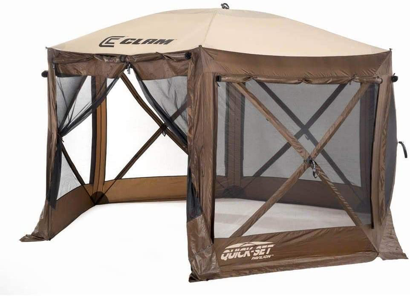 CLAM Quick-Set Escape 11.5 x 11.5 Foot Portable Pop-Up Outdoor Camping Gazebo Screen Tent 6 Sided Canopy Shelter with Ground Stakes & Carry Bag, Green Home & Garden > Lawn & Garden > Outdoor Living > Outdoor Structures > Canopies & Gazebos CLAM Brown/Tan XL 