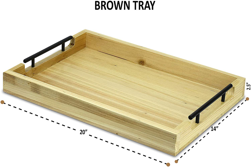 Tausi Wooden Decorative Rustic Tray For Ottoman |Coffee Table Decor | Serving Kitchen Tray With Metal Handles | Breakfast In Bed | Dinning Centerpiece Trays | Farmhouse Home Decoration (NATURAL BROWN) Home & Garden > Decor > Decorative Trays TAUSI & CO   