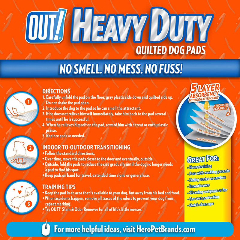 OUT! Heavy Duty XXL Dog Pads | Absorbent Pet Training and Puppy Pads | 30 Pads | 26 x 30 Inches Animals & Pet Supplies > Pet Supplies > Dog Supplies > Dog Diaper Pads & Liners OUT!   