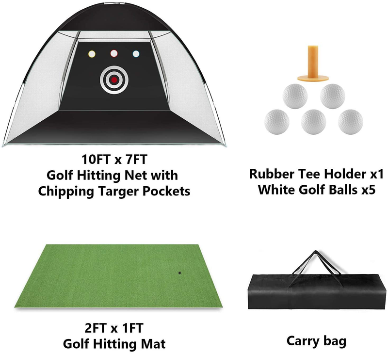 Golf Practice Net, 10x7ft Golf Hitting Training Aids Nets with Target and Carry Bag for Backyard Driving Chipping - 1 Golf Mat -5 Golf Balls - 1 Golf Tees- Men Kids Indoor Outdoor Sports Game  SASRL   