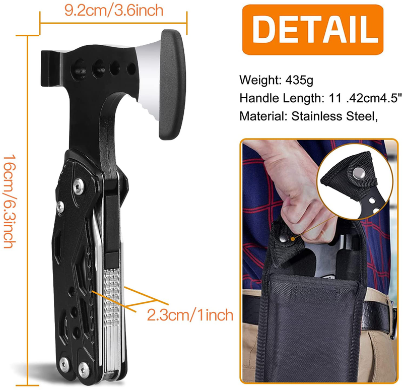 GRESOU Multitool Axe Hammer, 14 in 1 Camping Survival Gear and Equipment, Multitool Hatchet with Saw Screwdrivers Pliers Bottle Opener, Camping Accessories Gifts for Men Outdoor Hiking Hunting