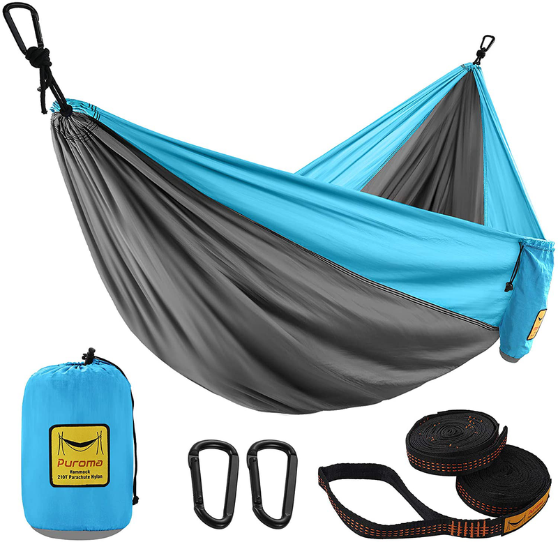 Puroma Camping Hammock Single & Double Portable Hammock Ultralight Nylon Parachute Hammocks with 2 Hanging Straps for Backpacking, Travel, Beach, Camping, Hiking, Backyard Home & Garden > Lawn & Garden > Outdoor Living > Hammocks Puroma Grey & Sky Blue Small 
