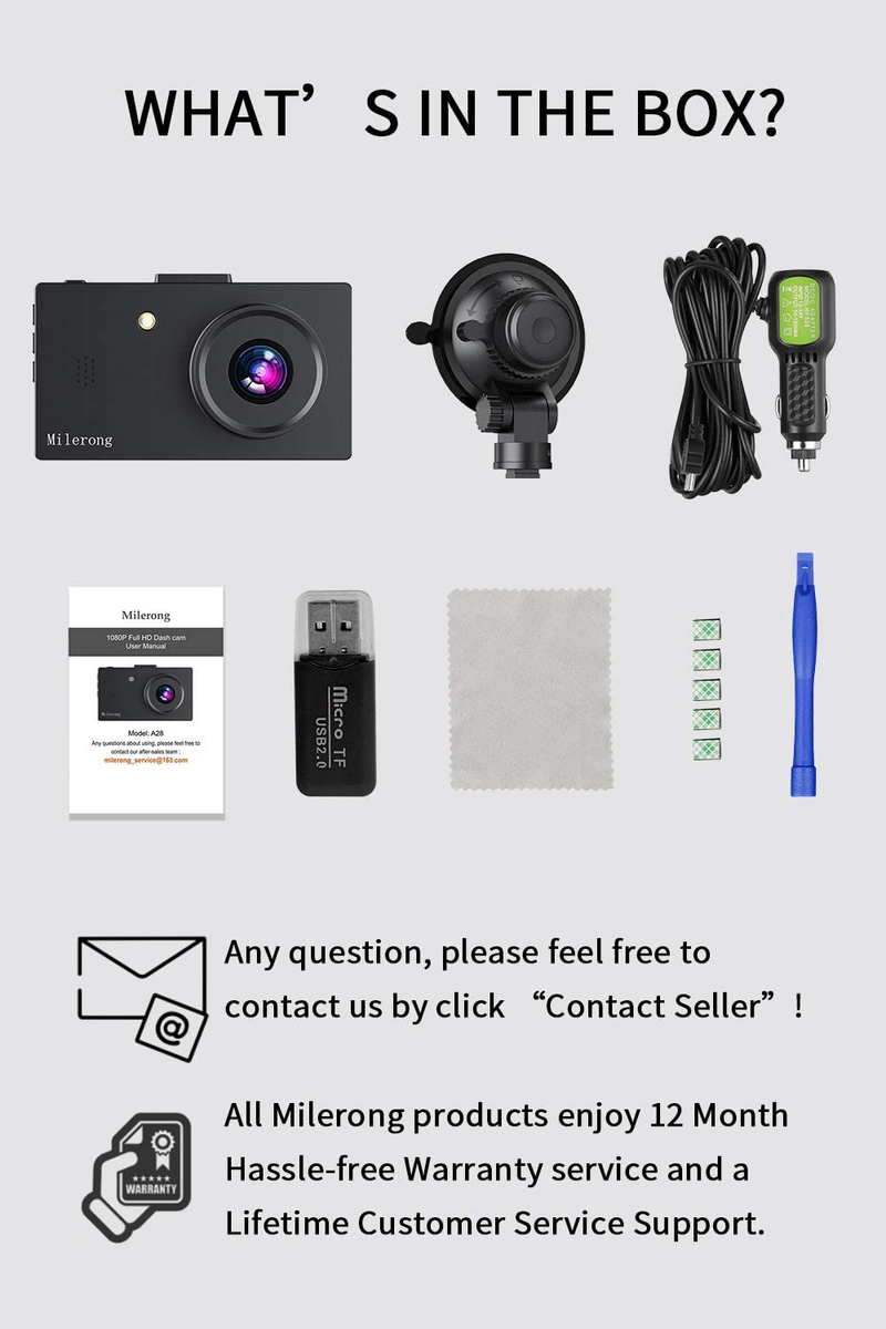 Dash Camera for Cars【2021 New Version】 Milerong 1080P FHD DVR Dash Cams, 3" LCD Screen 170° Wide Angle Car Camera with Night Vision, G-Sensor, WDR, Parking Monitor, Loop Recording, Motion Detection Vehicles & Parts > Vehicle Parts & Accessories > Motor Vehicle Electronics > Motor Vehicle A/V Players & In-Dash Systems Milerong   
