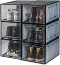 Starogegc Hard Plastic Magnetic Drop Front Shoe Storage Box, Luxury Clear Shoe Organizer Containers 6 Pack (X-Large) Stackable, Sneaker Collection and Display Case-L14.2Xw11.2Xh8.5(Inch)-Black & Clear Furniture > Cabinets & Storage > Armoires & Wardrobes starogegc Black  