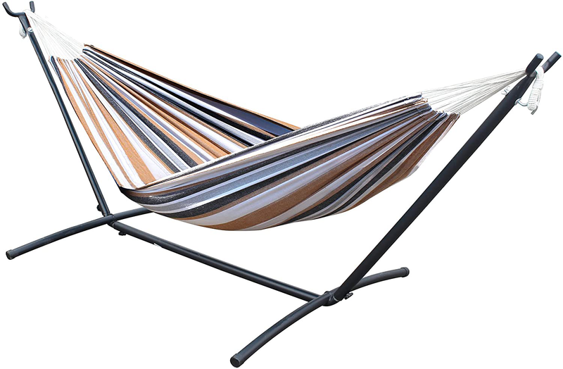 SUNNY GUARD Double Hammock with Stand 2 Person Heavy Duty,Indoor and Outdoor Brazilian Double hammocks with Accessories Steel Stand for Patio Porch Backyard Garden（450lb Capacity）-Brown Stripes Home & Garden > Lawn & Garden > Outdoor Living > Hammocks SUNNY GUARD Brown Stripes  