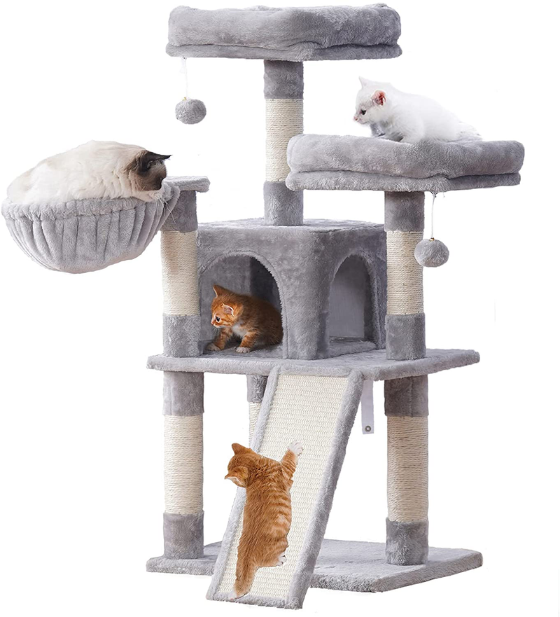 Hey-Brother Cat Tree with Cozy Perches,Cat Tower with Scratching Board,Multi-Level Cat Condo with Basket Animals & Pet Supplies > Pet Supplies > Cat Supplies > Cat Beds Hey-brother Light Grey  