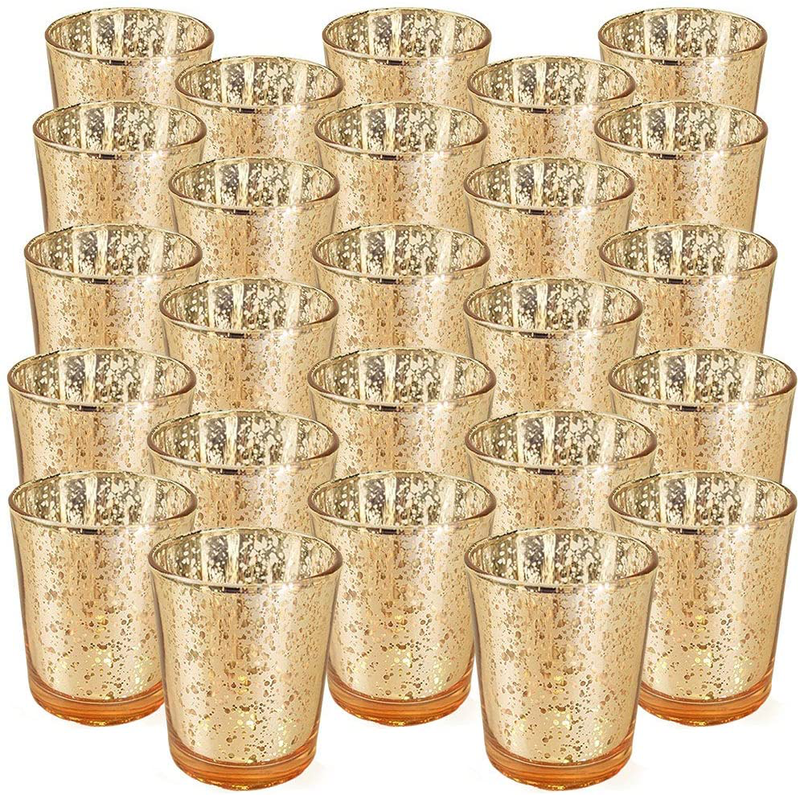 Just Artifacts 2.75-Inch Speckled Mercury Glass Votive Candle Holders (25pcs, Gold) Home & Garden > Decor > Home Fragrance Accessories > Candle Holders Just Artifacts Gold  