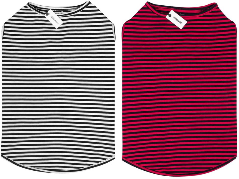 LEVIBASIC Dog Shirts Cotton Striped T-Shirts, Breathable Basic Vest for Puppy and Cat, Super Soft Stretchable Doggy Tee Tank Top Sleeveless, Fashion & Cute Color for Boys and Girls Animals & Pet Supplies > Pet Supplies > Dog Supplies > Dog Apparel LEVIBASIC Black+Red L 