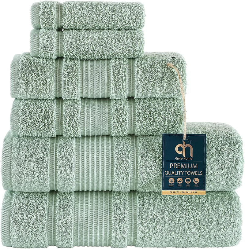 Qute Home 4-Piece Bath Towels Set, 100% Turkish Cotton Premium Quality Towels for Bathroom, Quick Dry Soft and Absorbent Turkish Towel Perfect for Daily Use, Set Includes 4 Bath Towels (White) Home & Garden > Linens & Bedding > Towels Qute Home Green 6 Pieces Towel Set 