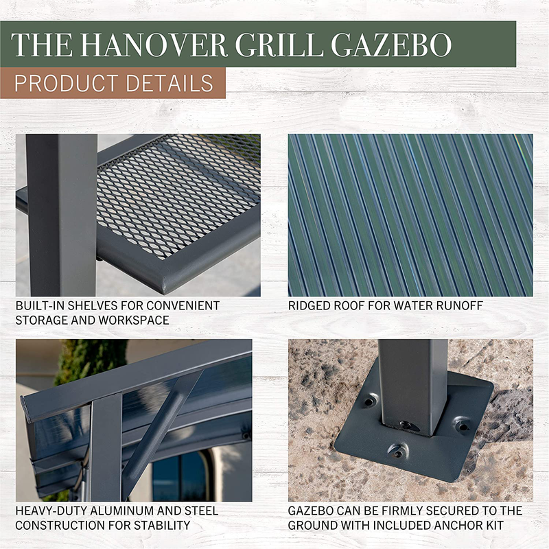 Hanover HANGRGAZ-Gry Grill Gazebo 90" x 59" x 90", Gray Home & Garden > Lawn & Garden > Outdoor Living > Outdoor Structures > Canopies & Gazebos Hanover   