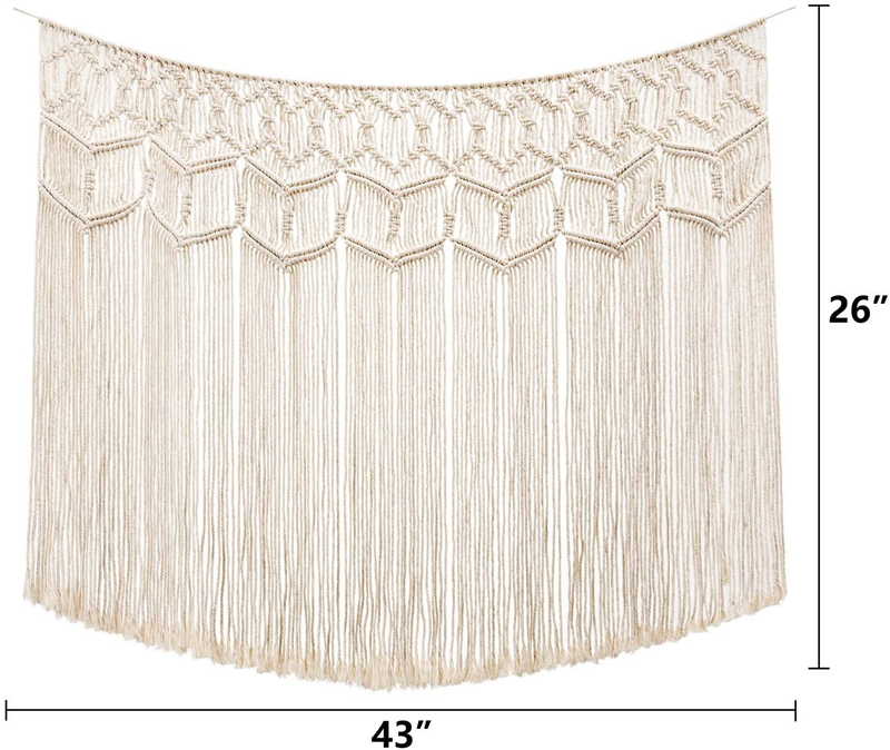 Mkono Macrame Wall Hanging Curtain Fringe Garland Banner Boho Wall Decor Woven Home Holiday Decoration for Apartment Bedroom Living Room Gallery Nursery, 43" L x 26" W