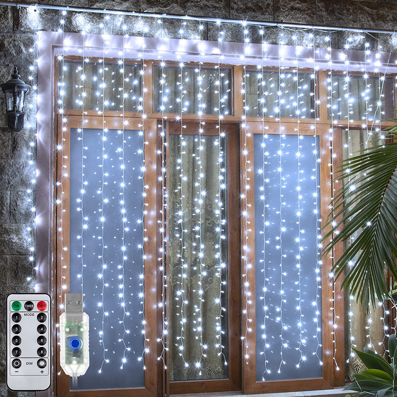 Ollny Curtain Christmas Lights Fairy String Twinkle Lights 6.6FT 8 Lighting Modes USB Remote Dimmable LED Cool White Light for Bedroom Wedding Party Home Thanksgiving Outdoor Indoor Dorm Wall Home & Garden > Decor > Seasonal & Holiday Decorations& Garden > Decor > Seasonal & Holiday Decorations Ollny White  