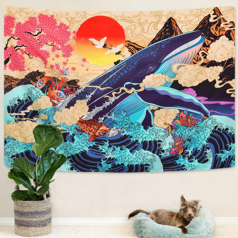 Japanese Ukiyo-e Tapestry Sea Wave Koi Tapestry Trippy Whale Japanese Tapestry, Sunset Animal Tapestry for Dorm Bedroom Living Room Home & Garden > Decor > Artwork > Decorative Tapestries Sevenstars   