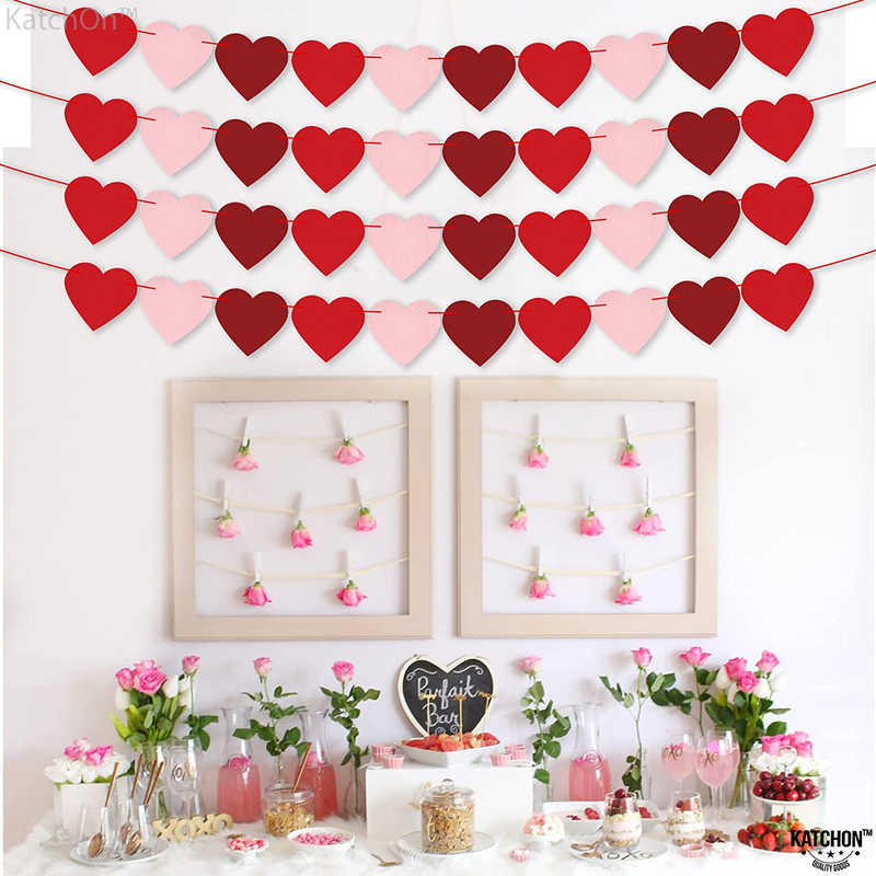 Heart Garland Decorations for Valentines Decor - Red,Rose Red Pink Color, NO DIY | Valentines Heart Banner for Valentines Decorations, Anniversary | Love Felt Valentine Garland for Room and Fireplace Home & Garden > Decor > Seasonal & Holiday Decorations KatchOn   