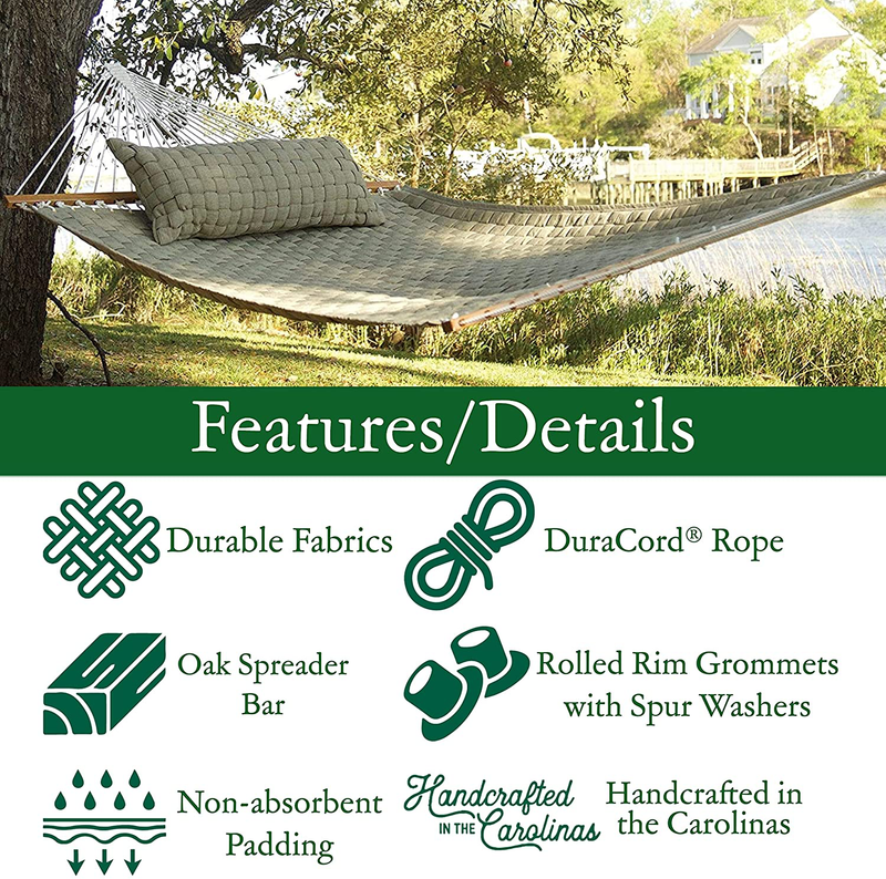 Original Pawleys Island Large Flax Soft Weave Hammock with Free Extension Chains and Tree Hooks, Handcrafted in The USA, Accommodates 2 People, 450 LB Weight Capacity, 13 ft. x 55 in.