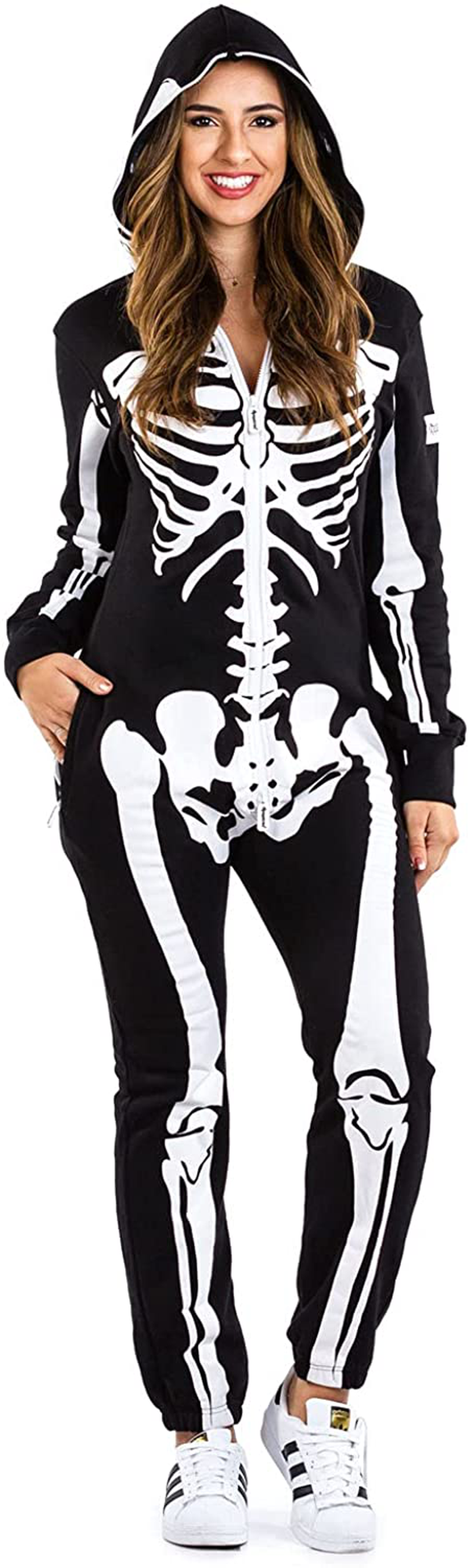 Tipsy Elves' Women's Skeleton Costume - Scary Black and White Halloween Jumpsuit Apparel & Accessories > Costumes & Accessories > Costumes Tipsy Elves Medium  