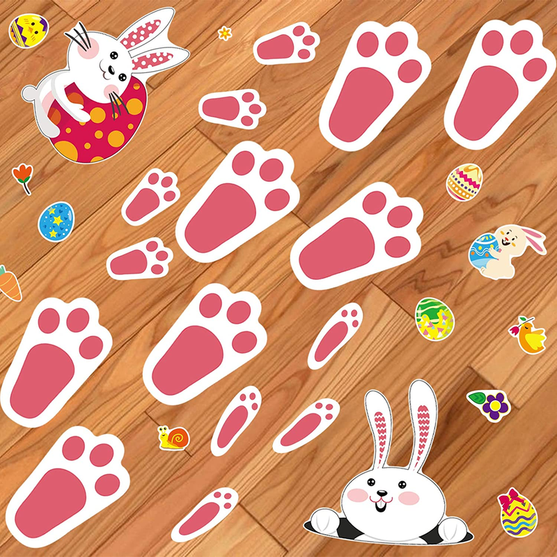Easter Stickers Bunny Crafts Decorating for Kids - 170 Easter Colorful Stickers, with Cute Bunny Footprints, Colored Eggs, Chicks, Radishes, Flowers, Decor for Gift Boxes/Card/Room/Party/Game Kit Home & Garden > Decor > Seasonal & Holiday Decorations Pizigci Bunny-002  