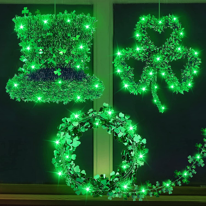 St.Patrick'S Day Decorations Lights Prelit 3Pack Tinsel Shamrocks St.Patrick'S Day Wreath String Lights 20 Led Battery Operated Leprechaun Hat Wire Garland Irish St.Patrick Decor Indoor Home Outdoor Arts & Entertainment > Party & Celebration > Party Supplies TURNMEON   