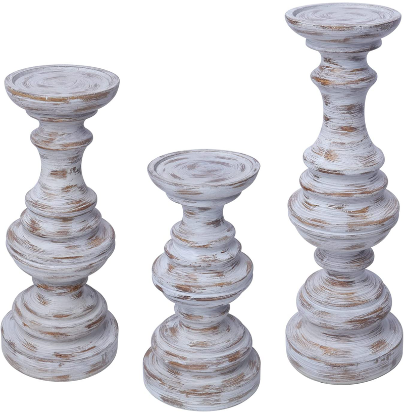 OLV Tall Candle Holders for Pillar Candles, Set of 3: 8"|10"|12",Rustic Candle Stand for Mantle and Fireplace Decor, Centerpieces for Table,Living Room,Gift for Wedding|Washed Wood Home & Garden > Decor > Home Fragrance Accessories > Candle Holders OLV   