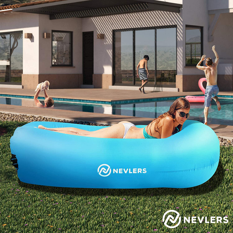 Nevlers 2 Pack Inflatable Loungers with Side Pockets and Matching Travel Bag - Blue & Green - Waterproof and Portable - Great and Easy to Take to the Beach, Park, Pool, and as Camping Accessories Sporting Goods > Outdoor Recreation > Camping & Hiking > Camp Furniture Nevlers   