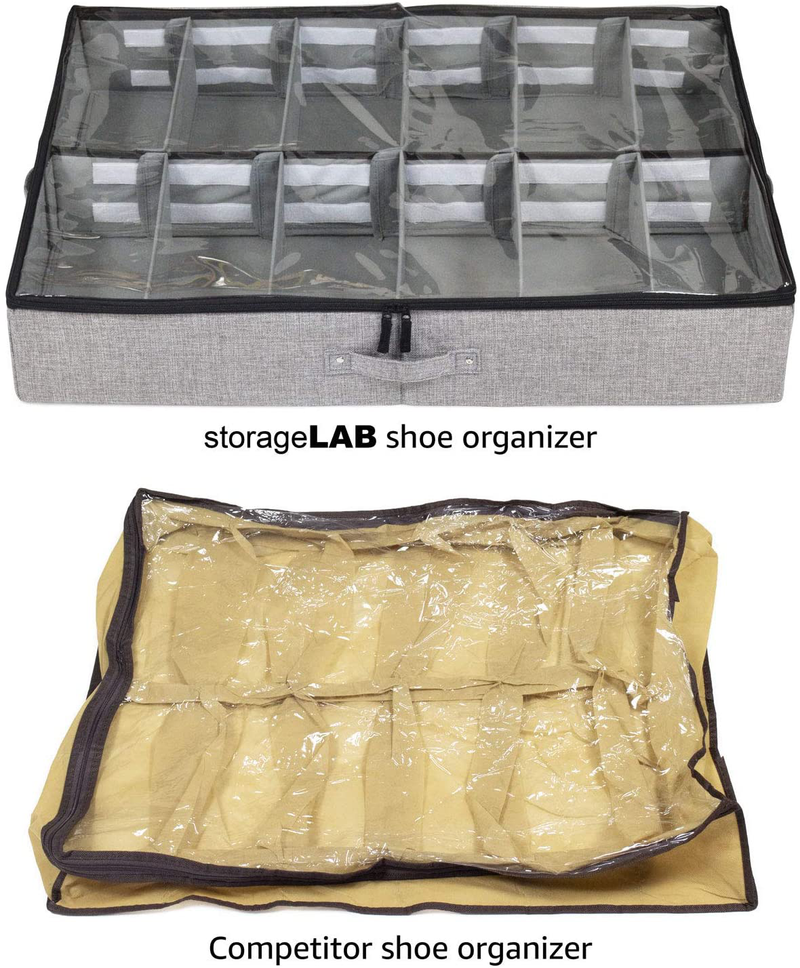 Storagelab under Bed Shoe Storage Organizer, Adjustable Dividers - Fits up to 12 Pairs - Underbed Storage Solution (Grey) Furniture > Cabinets & Storage > Armoires & Wardrobes storageLAB   