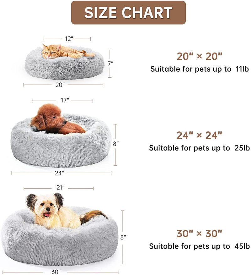 OYANTEN Cat Beds for Indoor Cats, Dog Beds for Small Medium Dogs, round Calming Donut Pet Beds for Cats, Soft Fluffy Warm and Cozy to Improved Sleep, Machine Washable（20In/24In/30In） Animals & Pet Supplies > Pet Supplies > Cat Supplies > Cat Beds OYANTEN   